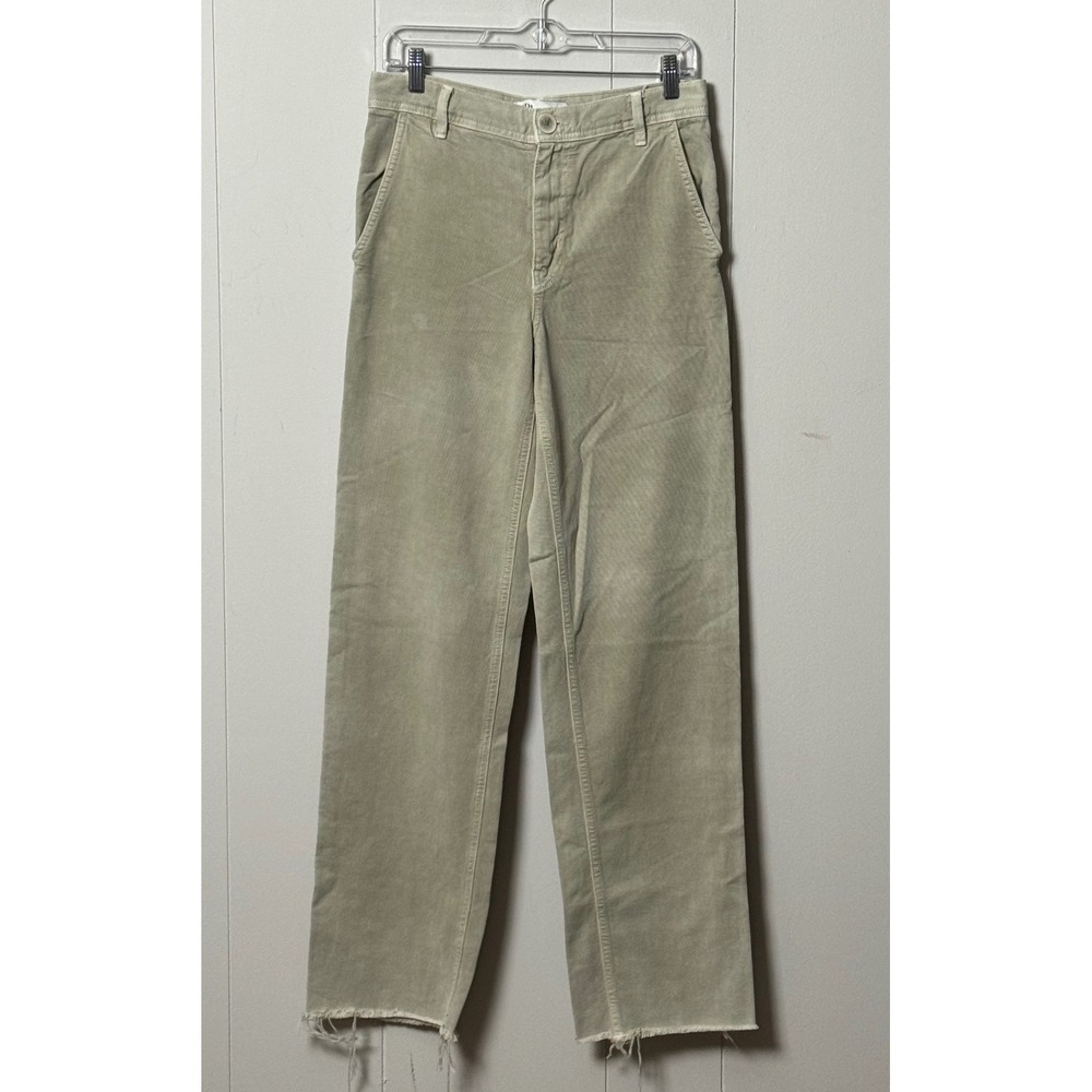 Zara Women The Piper Chino Pants Sage Green High Waisted Wide Leg Raw Hem Size S
